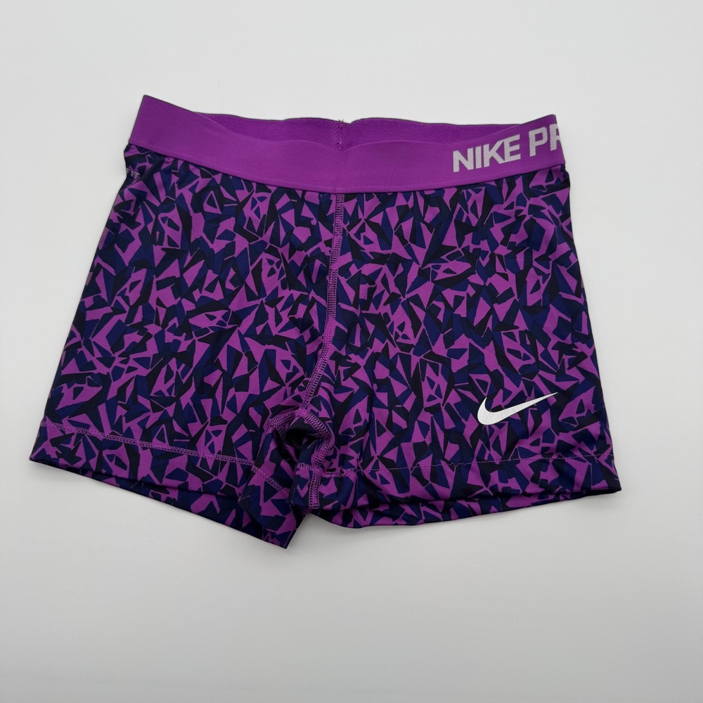 Nike Pro Dri-FIT Purple Geometric Prism Print Training Shorts Womens M Medium